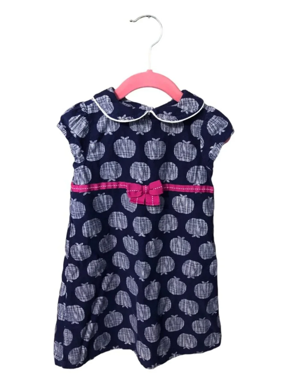 Gymboree School Girl Apple Print Navy Blue Short Sleeve Dress Sz 3T